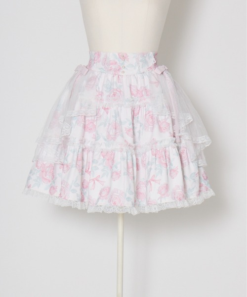 mellfy memory(メルフィーメモリー)の「Rosy Flora tulle Veil skirt(スカート・レディース・ピンク/ホワイト・MEDIUM/SMALL)」の6枚目の写真