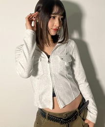 A'GEM/9 × .kom 『.KOM/ドットケーオーエム』Front Pocket Cropped Zip Top/Y2Kフロントポケットクロップドジップトップ