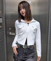 A'GEM/9 × .kom 『.KOM/ドットケーオーエム』Front Pocket Cropped Zip Top/Y2Kフロントポケットクロップドジップトップ