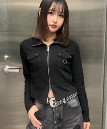 A'GEM/9 × .kom 『.KOM/ドットケーオーエム』Front Pocket Cropped Zip Top/Y2Kフロントポケットクロップドジップトップ