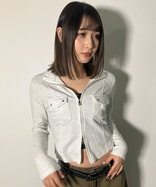 .KOM(ドットコム)の「A'GEM/9 × .kom 『.KOM/ドットケーオーエム』Front Pocket Cropped Zip Top/Y2Kフロントポケットクロップドジップトップ(その他トップス・レディース・グレー/アイボリー/ブラック・FREE)」の18枚目の写真