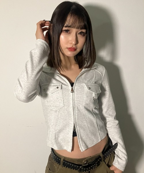 .KOM(ドットコム)の「A'GEM/9 × .kom 『.KOM/ドットケーオーエム』Front Pocket Cropped Zip Top/Y2Kフロントポケットクロップドジップトップ(その他トップス・レディース・グレー/アイボリー/ブラック・FREE)」の19枚目の写真