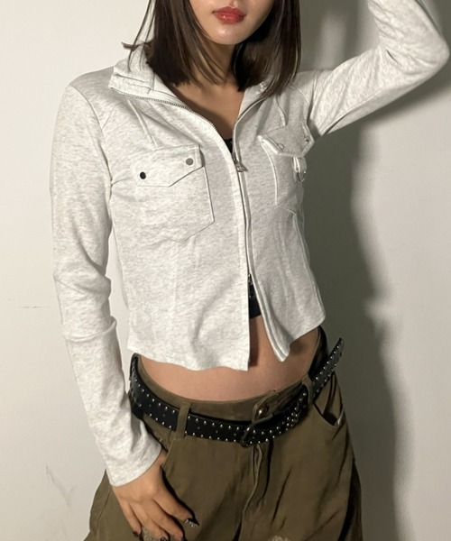 .KOM(ドットコム)の「A'GEM/9 × .kom 『.KOM/ドットケーオーエム』Front Pocket Cropped Zip Top/Y2Kフロントポケットクロップドジップトップ(その他トップス・レディース・グレー/アイボリー/ブラック・FREE)」の20枚目の写真