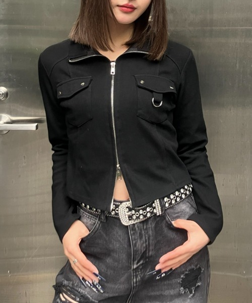 .KOM(ドットコム)の「A'GEM/9 × .kom 『.KOM/ドットケーオーエム』Front Pocket Cropped Zip Top/Y2Kフロントポケットクロップドジップトップ(その他トップス・レディース・グレー/アイボリー/ブラック・FREE)」の5枚目の写真