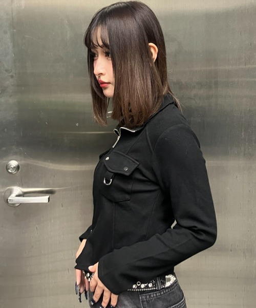 .KOM(ドットコム)の「A'GEM/9 × .kom 『.KOM/ドットケーオーエム』Front Pocket Cropped Zip Top/Y2Kフロントポケットクロップドジップトップ(その他トップス・レディース・グレー/アイボリー/ブラック・FREE)」の6枚目の写真