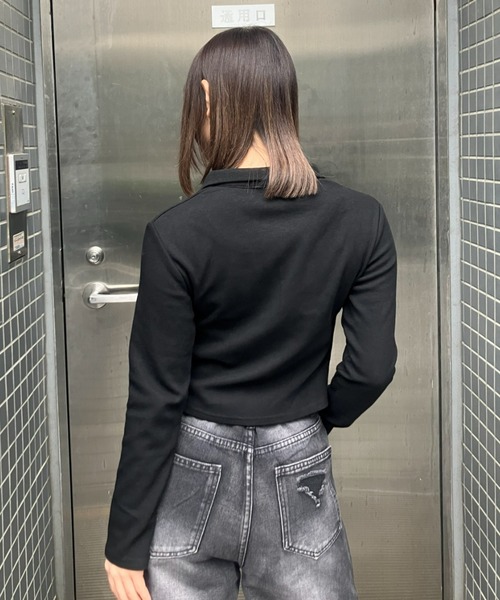 .KOM(ドットコム)の「A'GEM/9 × .kom 『.KOM/ドットケーオーエム』Front Pocket Cropped Zip Top/Y2Kフロントポケットクロップドジップトップ(その他トップス・レディース・グレー/アイボリー/ブラック・FREE)」の7枚目の写真