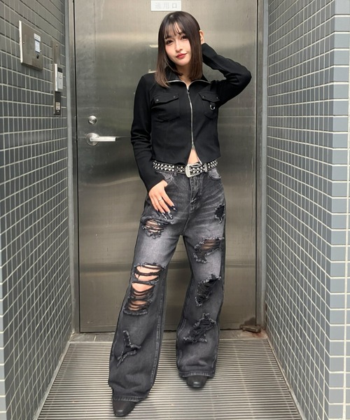 .KOM(ドットコム)の「A'GEM/9 × .kom 『.KOM/ドットケーオーエム』Front Pocket Cropped Zip Top/Y2Kフロントポケットクロップドジップトップ(その他トップス・レディース・グレー/アイボリー/ブラック・FREE)」の8枚目の写真