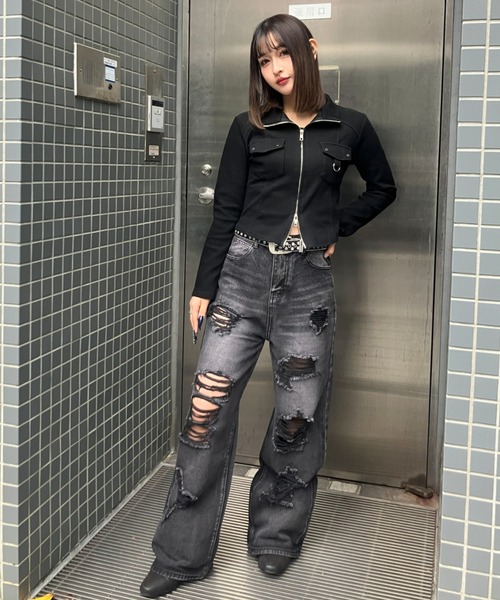.KOM(ドットコム)の「A'GEM/9 × .kom 『.KOM/ドットケーオーエム』Front Pocket Cropped Zip Top/Y2Kフロントポケットクロップドジップトップ(その他トップス・レディース・グレー/アイボリー/ブラック・FREE)」の9枚目の写真