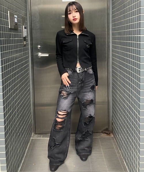 .KOM(ドットコム)の「A'GEM/9 × .kom 『.KOM/ドットケーオーエム』Front Pocket Cropped Zip Top/Y2Kフロントポケットクロップドジップトップ(その他トップス・レディース・グレー/アイボリー/ブラック・FREE)」の10枚目の写真