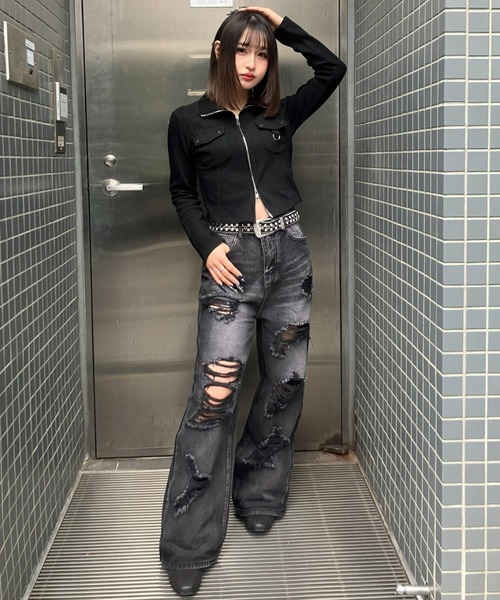 .KOM(ドットコム)の「A'GEM/9 × .kom 『.KOM/ドットケーオーエム』Front Pocket Cropped Zip Top/Y2Kフロントポケットクロップドジップトップ(その他トップス・レディース・グレー/アイボリー/ブラック・FREE)」の11枚目の写真