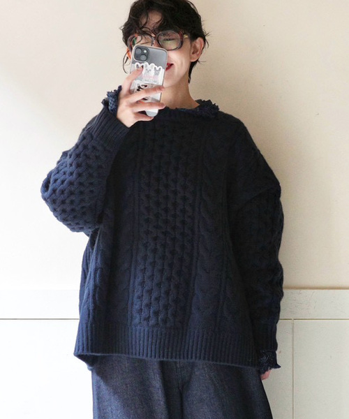 JOURNAL STANDARD LUXE(ジャーナルスタンダード ラックス)の「アランプルオーバー(ニット/セーター・レディース・ホワイト/ネイビー・FREE)」の1枚目の写真