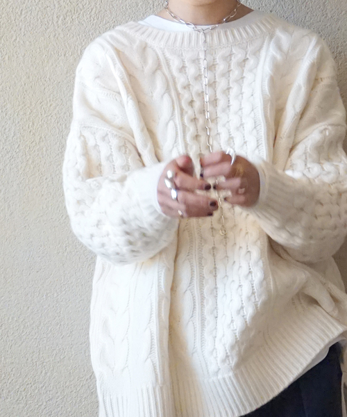 JOURNAL STANDARD LUXE(ジャーナルスタンダード ラックス)の「アランプルオーバー(ニット/セーター・レディース・ホワイト/ネイビー・FREE)」の4枚目の写真