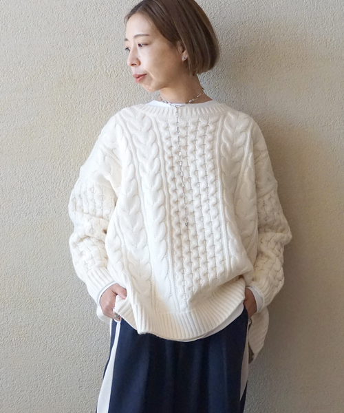 JOURNAL STANDARD LUXE(ジャーナルスタンダード ラックス)の「アランプルオーバー(ニット/セーター・レディース・ホワイト/ネイビー・FREE)」の6枚目の写真