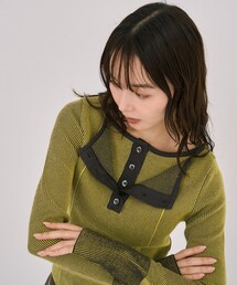 Wカラーレイヤーニット|ウォッシャブル/オフィスカジュアル/細見え/春服