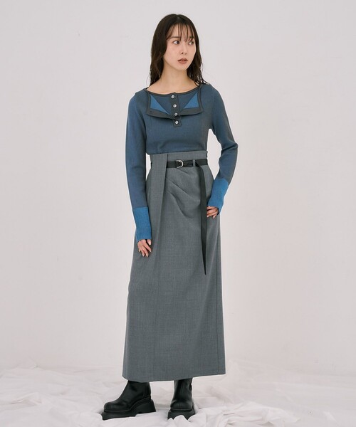 UNITED TOKYO（ユナイテッドトウキョウ）の「Wカラーレイヤーニット｜ウォッシャブル/オフィスカジュアル/細見え/春服（ニット/セーター・レディース・ブラック/イエロー/ライトブルーグレー・FREE）」の6枚目の写真