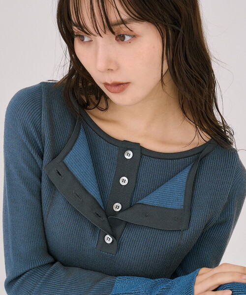 UNITED TOKYO（ユナイテッドトウキョウ）の「Wカラーレイヤーニット｜ウォッシャブル/オフィスカジュアル/細見え/春服（ニット/セーター・レディース・ブラック/イエロー/ライトブルーグレー・FREE）」の8枚目の写真