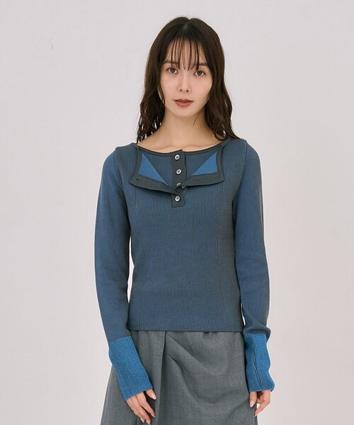 UNITED TOKYO（ユナイテッドトウキョウ）の「Wカラーレイヤーニット｜ウォッシャブル/オフィスカジュアル/細見え/春服（ニット/セーター・レディース・ブラック/イエロー/ライトブルーグレー・FREE）」の11枚目の写真