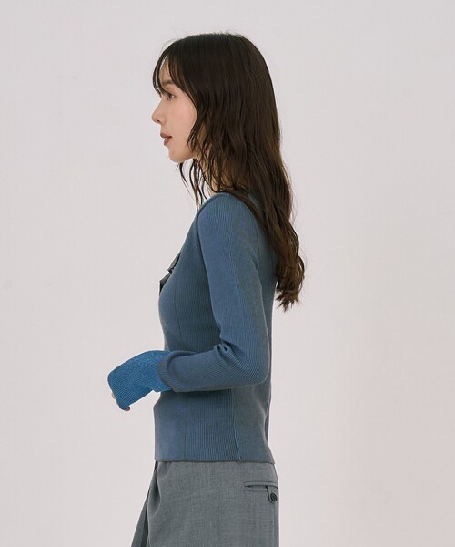 UNITED TOKYO（ユナイテッドトウキョウ）の「Wカラーレイヤーニット｜ウォッシャブル/オフィスカジュアル/細見え/春服（ニット/セーター・レディース・ブラック/イエロー/ライトブルーグレー・FREE）」の12枚目の写真