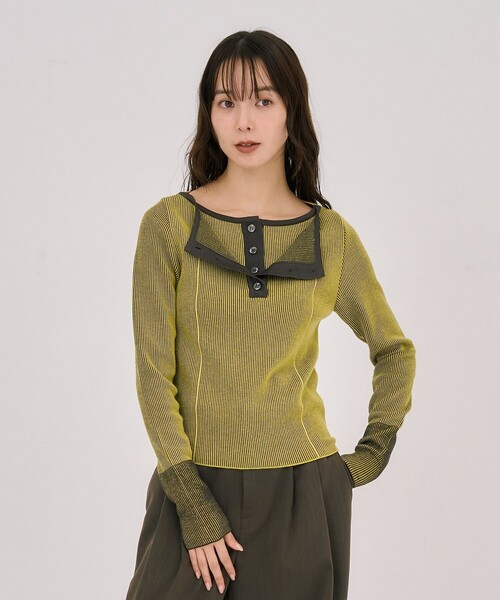 UNITED TOKYO（ユナイテッドトウキョウ）の「Wカラーレイヤーニット｜ウォッシャブル/オフィスカジュアル/細見え/春服（ニット/セーター・レディース・ブラック/イエロー/ライトブルーグレー・FREE）」の22枚目の写真