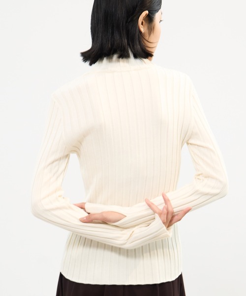 STUDIOUS（ステュディオス）の「【STUDIOUS/ステュディオス】Silk Viscorse Wide Rib KT/シルクビスコースワイドリブニット（ニット/セーター・レディース・ブラウン/ブラック/オフホワイト・FREE）」の12枚目の写真