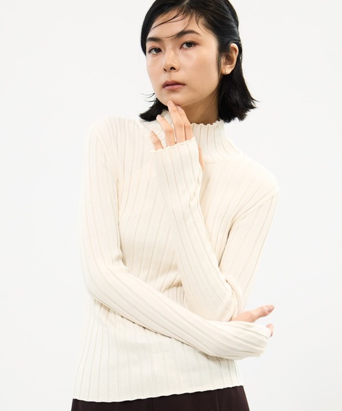 STUDIOUS（ステュディオス）の「【STUDIOUS/ステュディオス】Silk Viscorse Wide Rib KT/シルクビスコースワイドリブニット（ニット/セーター・レディース・ブラウン/ブラック/オフホワイト・FREE）」の10枚目の写真