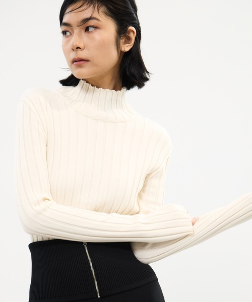 STUDIOUS（ステュディオス）の「【STUDIOUS/ステュディオス】Silk Viscorse Wide Rib KT/シルクビスコースワイドリブニット（ニット/セーター・レディース・ブラウン/ブラック/オフホワイト・FREE）」の14枚目の写真