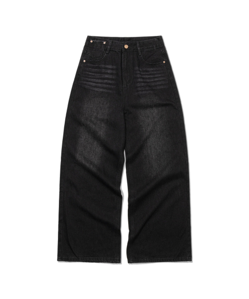 MOAA（モア）の「Fray pocket Wide JEANS (WASHED BLACK)（デニムパンツ・レディース・その他・SMALL/MEDIUM）」の2枚目の写真