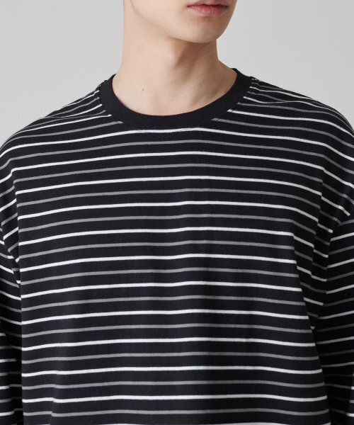 MUSINSA STANDARD（ムシンサスタンダード）の「マルチストライプリラックスド長袖Tシャツ1 [ブラック/ホワイト]（Tシャツ/カットソー・メンズ・その他・MEDIUM/LARGE/X-LARGE/XX-LARGE/SMALL/XXX-LARGE）」の3枚目の写真