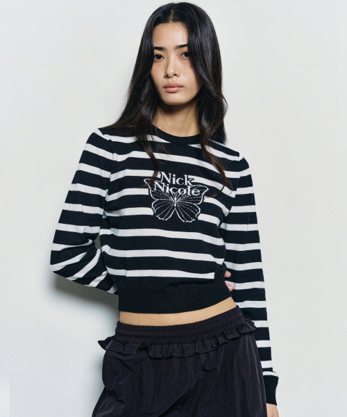NICK&NICOLE（ニックアンドニコール）の「MINI BUTTERFLY SIGNATURE STRIPE KNIT_BLACK（ニット/セーター・レディース・その他・FREE）」の2枚目の写真
