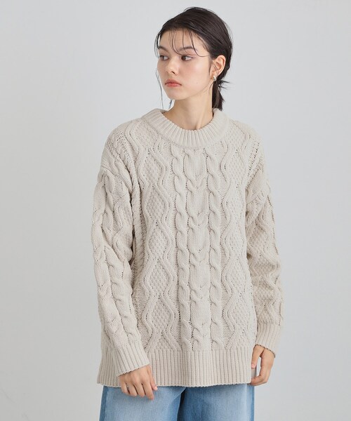 THE SHOP TK （ザ ショップ ティーケー ）の「【洗える】冬のコーデを盛り上げる マットモール ケーブルニット（ニット/セーター・レディース・アイボリー/イエロー系その他/スミクロ・12/13）」の4枚目の写真