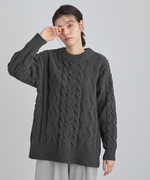THE SHOP TK （ザ ショップ ティーケー ）の「【洗える】冬のコーデを盛り上げる マットモール ケーブルニット（ニット/セーター・レディース・アイボリー/イエロー系その他/スミクロ・12/13）」の8枚目の写真