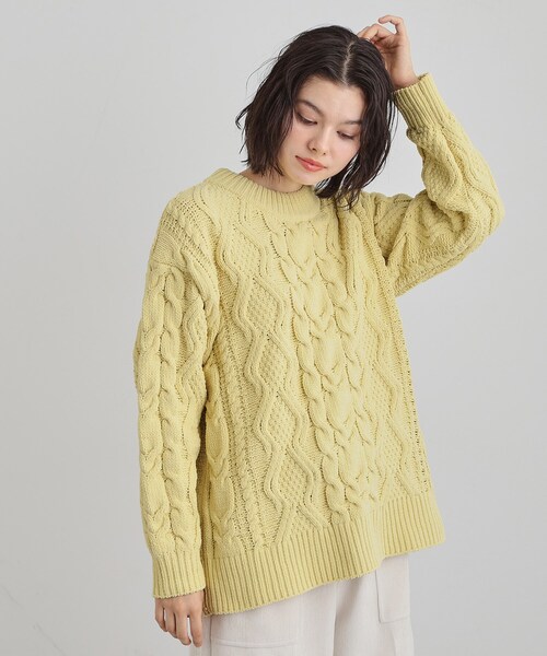 THE SHOP TK （ザ ショップ ティーケー ）の「【洗える】冬のコーデを盛り上げる マットモール ケーブルニット（ニット/セーター・レディース・アイボリー/イエロー系その他/スミクロ・12/13）」の12枚目の写真