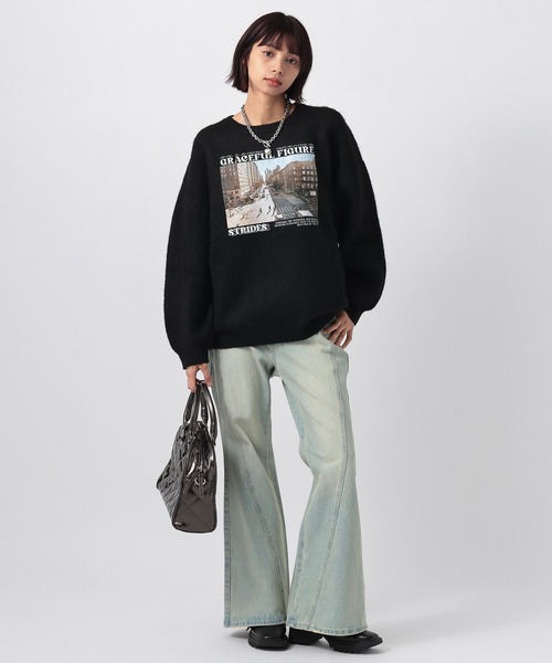 PAGEBOY（ページボーイ）の「フォトプリントニットプルオーバー（ニット/セーター・レディース・ブラック/グレー/レッド・FREE）」の4枚目の写真