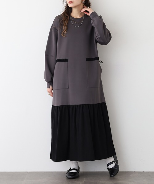 Anna Nicola(アンナニコラ)の「Anna Nicola ライトダンボールティアードワンピース(ワンピース・レディース・ブラック/チャコールグレー/モカ・38)」の3枚目の写真