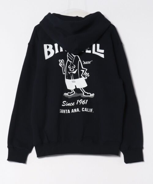 BIRDWELL(バードウェル)の「【BIRDWELL/バードウェル】61 ZIP HOODIE-JP 日本別注 ブランドロゴ バックプリント ジップアップパーカー フーディー(パーカー・メンズ・ブラック/ネイビー/ヘザーグレー・LARGE/MEDIUM/X-LARGE/SMALL)」の6枚目の写真