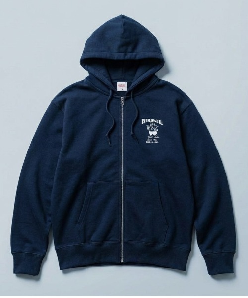 BIRDWELL(バードウェル)の「【BIRDWELL/バードウェル】61 ZIP HOODIE-JP 日本別注 ブランドロゴ バックプリント ジップアップパーカー フーディー(パーカー・メンズ・ブラック/ネイビー/ヘザーグレー・LARGE/MEDIUM/X-LARGE/SMALL)」の3枚目の写真