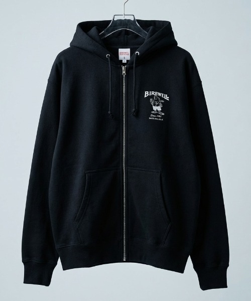 BIRDWELL(バードウェル)の「【BIRDWELL/バードウェル】61 ZIP HOODIE-JP 日本別注 ブランドロゴ バックプリント ジップアップパーカー フーディー(パーカー・メンズ・ブラック/ネイビー/ヘザーグレー・LARGE/MEDIUM/X-LARGE/SMALL)」の2枚目の写真