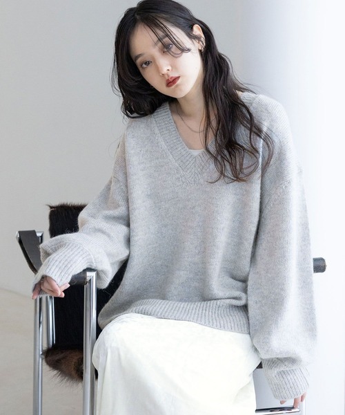 RAGEBLUE（レイジブルー）の「メランジVニットプルオーバー（ニット/セーター・レディース・グレー/ブルー/ブラック/グリーン/ピンク・FREE）」の2枚目の写真