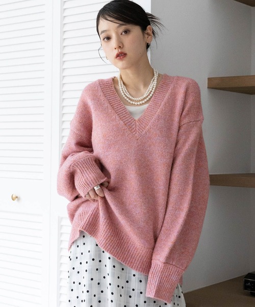 RAGEBLUE（レイジブルー）の「メランジVニットプルオーバー（ニット/セーター・レディース・グレー/ブルー/ブラック/グリーン/ピンク・FREE）」の5枚目の写真