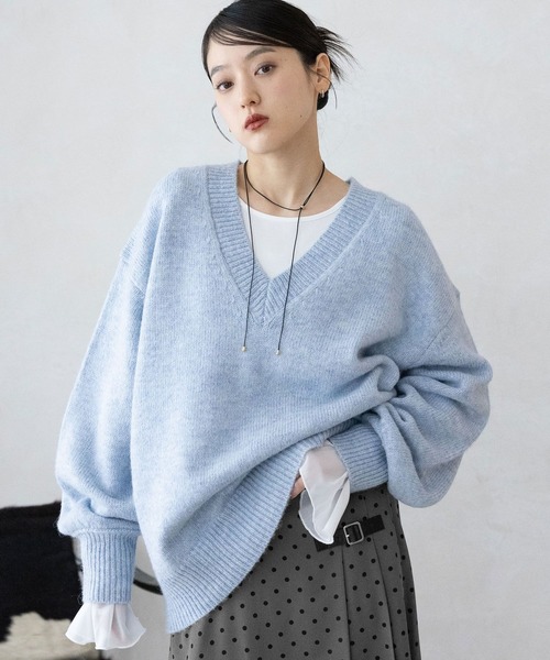 RAGEBLUE（レイジブルー）の「メランジVニットプルオーバー（ニット/セーター・レディース・グレー/ブルー/ブラック/グリーン/ピンク・FREE）」の4枚目の写真