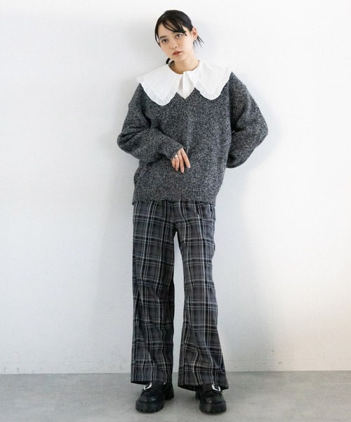 RAGEBLUE（レイジブルー）の「メランジVニットプルオーバー（ニット/セーター・レディース・グレー/ブルー/ブラック/グリーン/ピンク・FREE）」の12枚目の写真