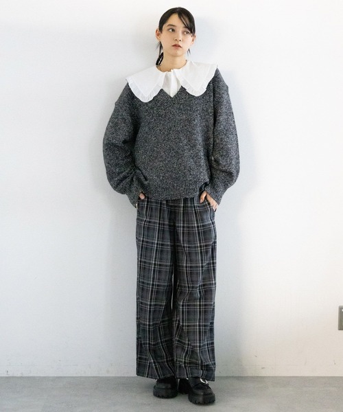 RAGEBLUE（レイジブルー）の「メランジVニットプルオーバー（ニット/セーター・レディース・グレー/ブルー/ブラック/グリーン/ピンク・FREE）」の13枚目の写真