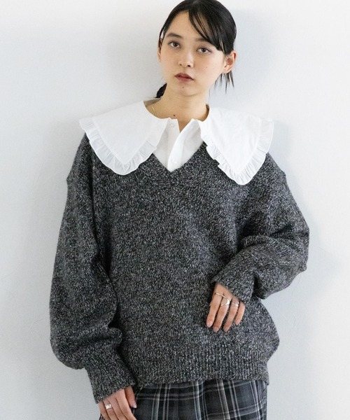 RAGEBLUE（レイジブルー）の「メランジVニットプルオーバー（ニット/セーター・レディース・グレー/ブルー/ブラック/グリーン/ピンク・FREE）」の14枚目の写真