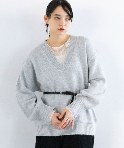 RAGEBLUE（レイジブルー）の「メランジVニットプルオーバー（ニット/セーター・レディース・グレー/ブルー/ブラック/グリーン/ピンク・FREE）」の17枚目の写真