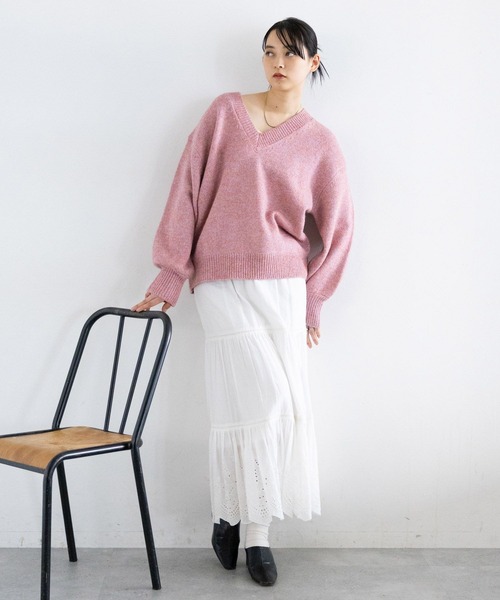 RAGEBLUE（レイジブルー）の「メランジVニットプルオーバー（ニット/セーター・レディース・グレー/ブルー/ブラック/グリーン/ピンク・FREE）」の19枚目の写真