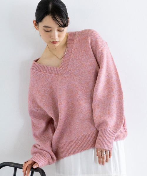 RAGEBLUE（レイジブルー）の「メランジVニットプルオーバー（ニット/セーター・レディース・グレー/ブルー/ブラック/グリーン/ピンク・FREE）」の20枚目の写真