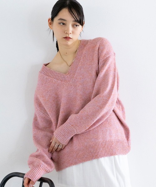 RAGEBLUE（レイジブルー）の「メランジVニットプルオーバー（ニット/セーター・レディース・グレー/ブルー/ブラック/グリーン/ピンク・FREE）」の21枚目の写真