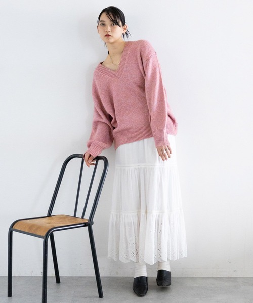 RAGEBLUE（レイジブルー）の「メランジVニットプルオーバー（ニット/セーター・レディース・グレー/ブルー/ブラック/グリーン/ピンク・FREE）」の22枚目の写真