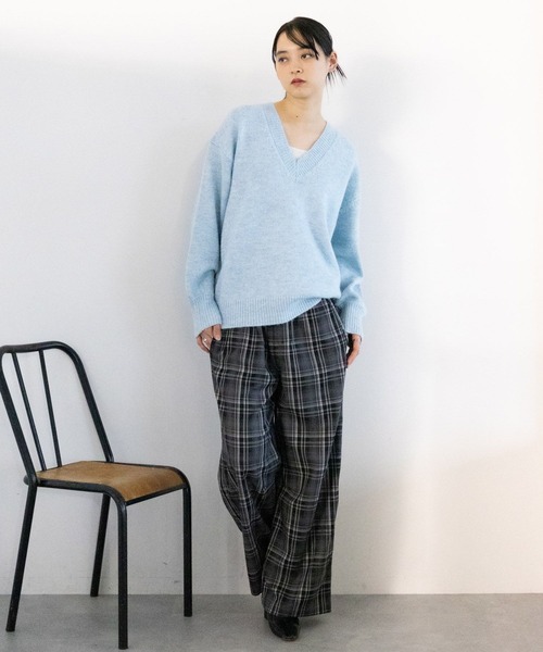 RAGEBLUE（レイジブルー）の「メランジVニットプルオーバー（ニット/セーター・レディース・グレー/ブルー/ブラック/グリーン/ピンク・FREE）」の9枚目の写真