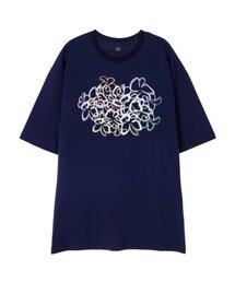 [オーバーサイズ]ネオンフラワー13番手コットンラウンドネック半袖Tシャツ_ネイビー
